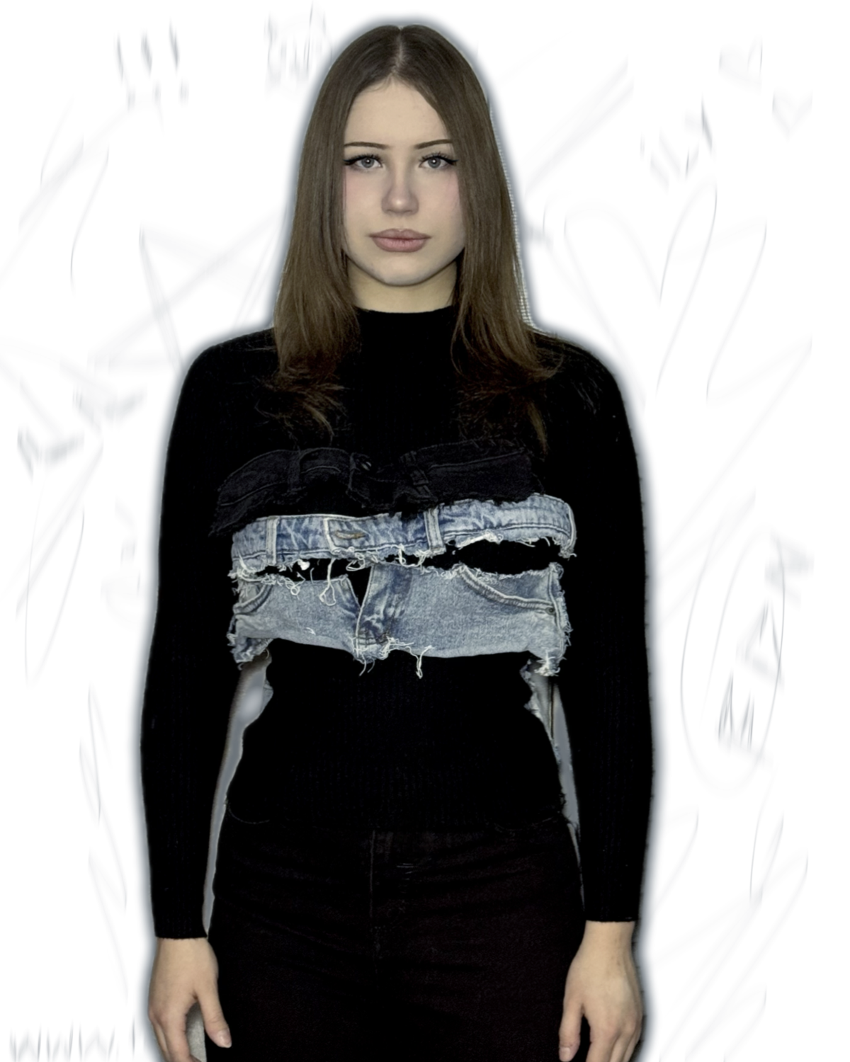 TOP WITH JEANS DETAIL