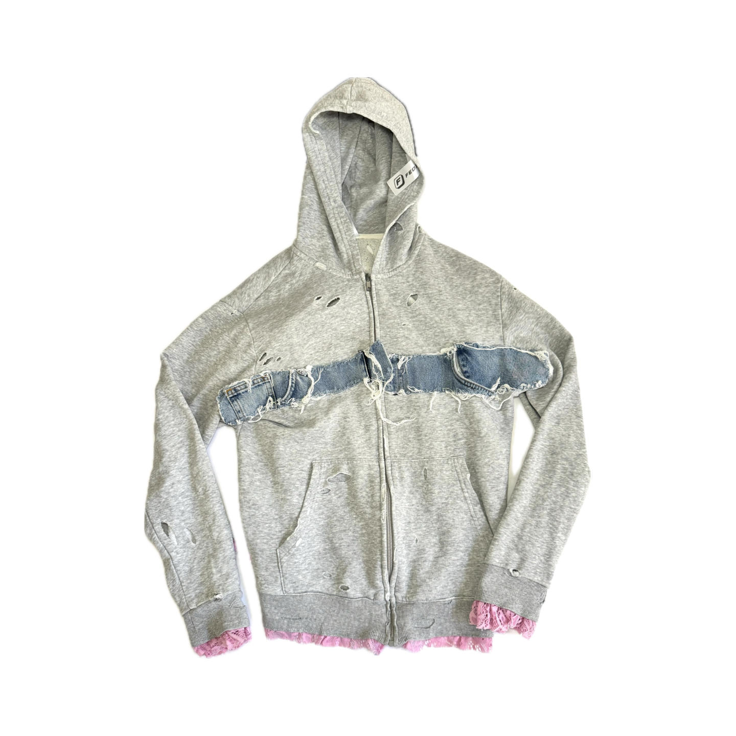 DESTROYED HOODIE WITH LACE AND DENIM